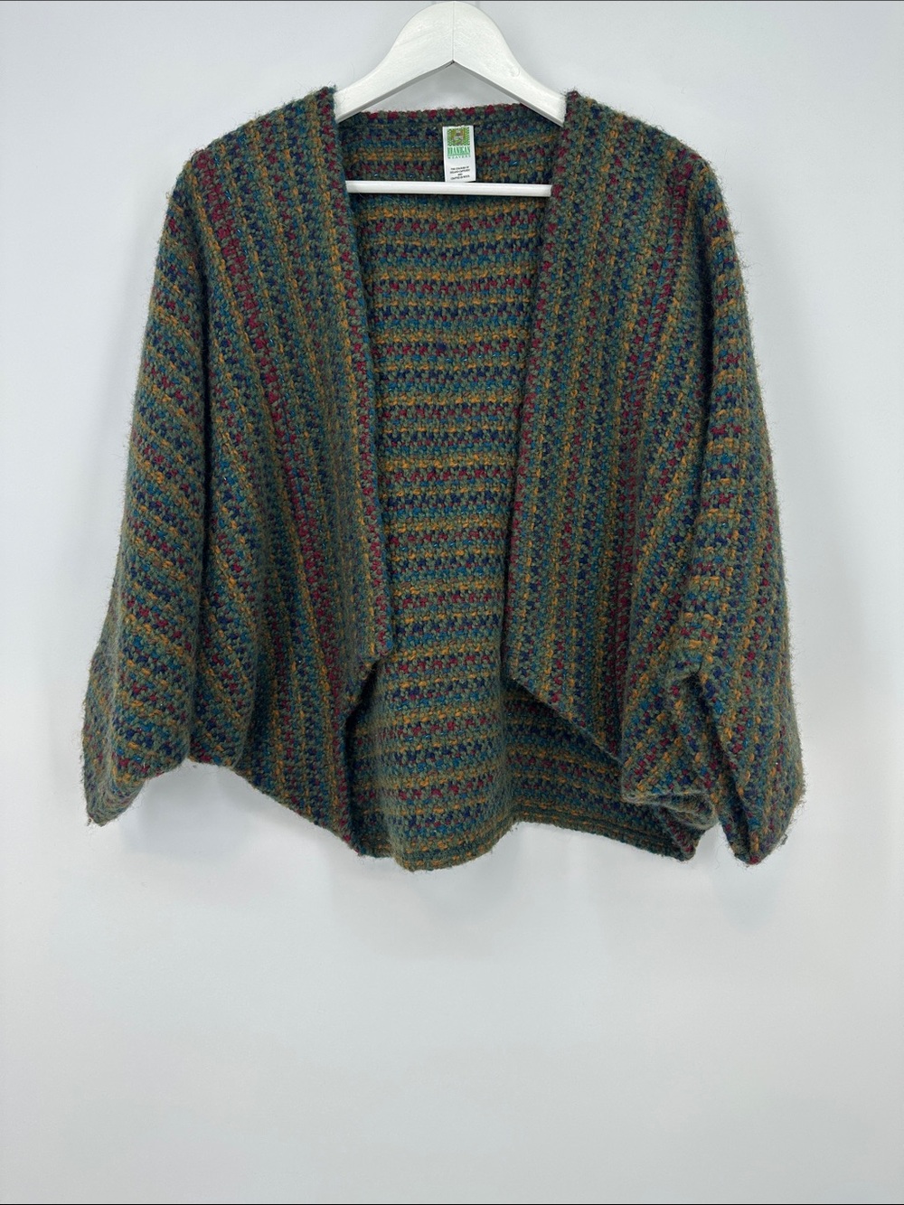 Vintage Ireland made Multicolour Open-Front Knit Cocoon Cardigan Sweater